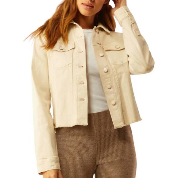 NEW ECRU jean jacket with fray hem in sandstone - Picture 1 of 3
